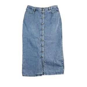 NY‎ JEANS Maxi Skirt Size 14 Blue Button Up Denim Country Western Beach Boho